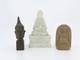 Trio of Buddhas Phra Kong Thai Amulet Figure, Bronze Head & Carved White Stone