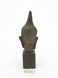 Trio of Buddhas Phra Kong Thai Amulet Figure, Bronze Head & Carved White Stone