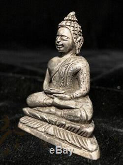 Unusual finely hand-chased solid silver Thai Buddha withinscription
