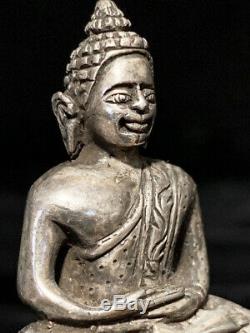 Unusual finely hand-chased solid silver Thai Buddha withinscription