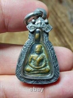 VINTAGE RARE ITEM LP Ngern Silver Nice Phra Thai Amulet Guru Monk Buddha Pendant