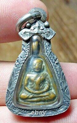 VINTAGE RARE ITEM LP Ngern Silver Nice Phra Thai Amulet Guru Monk Buddha Pendant