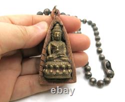 Vintage Brass Phra Kring Wooden Bell Buddha 1936 Rare Sacred Thai Amulet Pendant