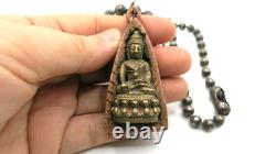 Vintage Brass Phra Kring Wooden Bell Buddha 1936 Rare Sacred Thai Amulet Pendant