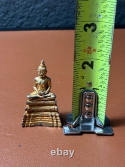 Vintage Bronze Thai Amulet 2 Seated Buddha in Meditation Mudra