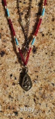 Vintage Buddha Pedant Buddhist Metal Amulet Beaded Necklaces Beautiful Used