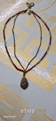 Vintage Buddha Pedant Buddhist Metal Amulet Beaded Necklaces Beautiful Used