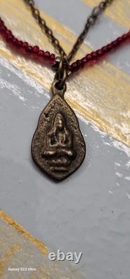 Vintage Buddha Pedant Buddhist Metal Amulet Beaded Necklaces Beautiful Used
