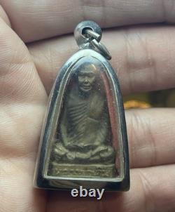 Vintage Luang Phor Derm Thai Buddha Amulet in Metal Case Buddhist Pendant