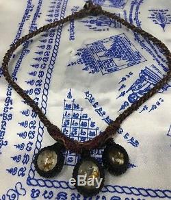 Vintage Necklace THAI AMULET STONE LEKLAI KEAW PENDANT TALISMAN BUDDHA MAGIC