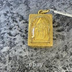 Vintage Thai 22kt buddha Temple Amulet Pendant Charm Square