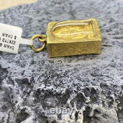 Vintage Thai 22kt buddha Temple Amulet Pendant Charm Square