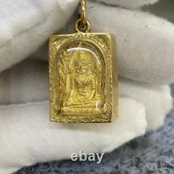 Vintage Thai 22kt buddha Temple Amulet Pendant Charm Square