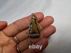 Vintage Thai Amulet Buddha Pendant Necklace 22K Solid Gold Frame Hindu