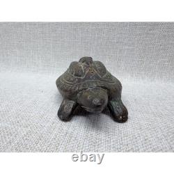 Vintage Thai Bronze Turtle Statue Buddha Yantra Script Talisman Figurine 4.5