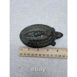 Vintage Thai Bronze Turtle Statue Buddha Yantra Script Talisman Figurine 4.5