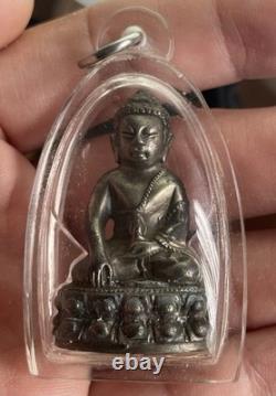 Vintage Thai Phra Kring Buddha Amulet Metal Statue Pendant in Protective Case