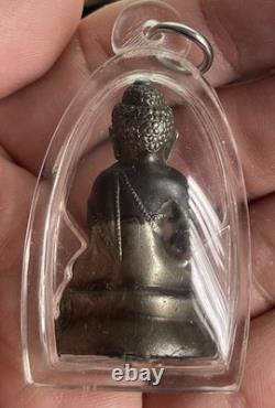 Vintage Thai Phra Kring Buddha Amulet Metal Statue Pendant in Protective Case