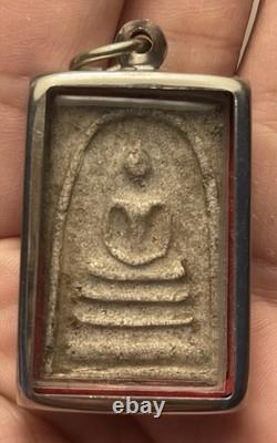 Vintage Thai Somdej Buddha Amulet Sacred Powder Relief Pendant in Case