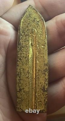 Vintage Thai Standing Buddha Amulet Gold Tone Buddhist Sacred Talisman Thailand