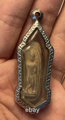 Vintage Thai Standing Buddha Lila Amulet Clay Powder Buddhist Pendant