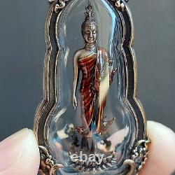 Walking Buddha Leela Attitude Bronze Thai Amulet Pendant with Gorgeous Casing