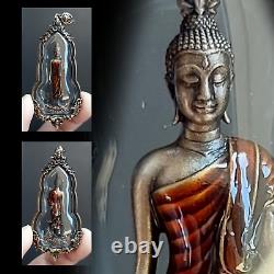 Walking Buddha Phra Leela Bronze Thai Amulet Pendant Beautiful Casing
