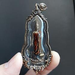 Walking Buddha Phra Leela Bronze Thai Amulet Pendant Beautiful Casing