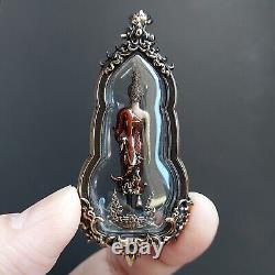 Walking Buddha Phra Leela Bronze Thai Amulet Pendant Beautiful Casing