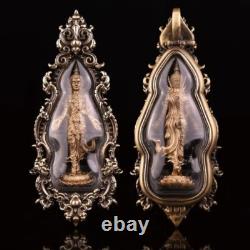 Walking Lord Buddha from Heaven Bronze Golden Thai Amulet Pendant