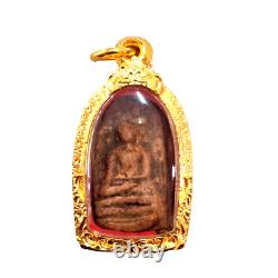 Wealthy Rich Trade Thai Amulet Pra Rod Lamphun Buddha Pendant Gold Micron Case