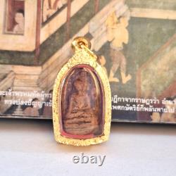 Wealthy Rich Trade Thai Amulet Pra Rod Lamphun Buddha Pendant Gold Micron Case