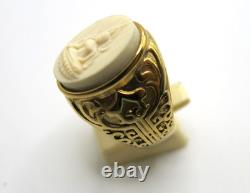 White Nga Gae Carved Ring Phra Buddha Chinnarat Thai Amulet 18K Gold Plate sz 11