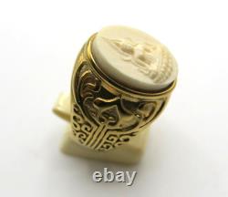 White Nga Gae Carved Ring Phra Buddha Chinnarat Thai Amulet 18K Gold Plate sz 11