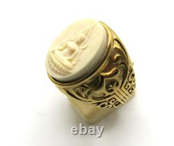 White Nga Gae Carved Ring Phra Buddha Chinnarat Thai Amulet 18K Gold Plate sz 11