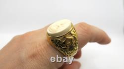 White Nga Gae Carved Ring Phra Buddha Chinnarat Thai Amulet 18K Gold Plate sz 11
