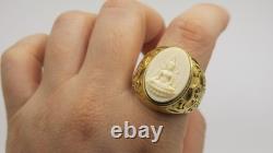 White Nga Gae Carved Ring Phra Buddha Chinnarat Thai Amulet 18K Gold Plate sz 11