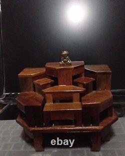 Wood Buddha Statue Stand Table Altar Exotic Lumber 9 Mini Dollhouse Thai Amulet